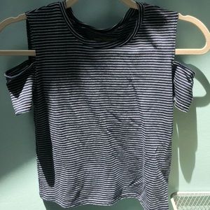 🌚 Navy & White Striped Tee with Open Shoulders 🌚